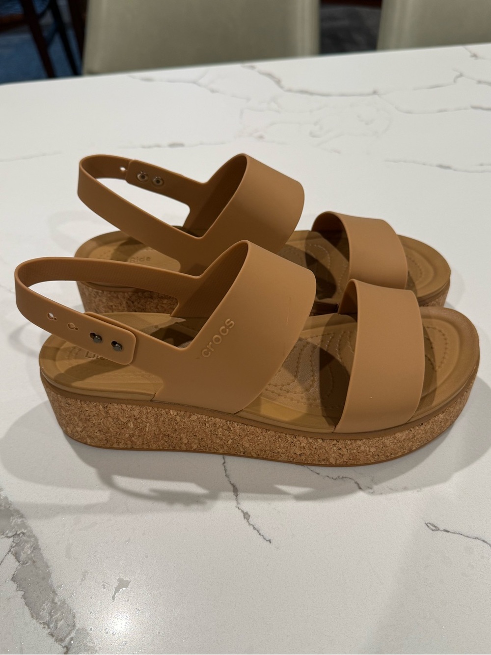 CROCS Women's Brooklyn Cork Low Wedge Sandals - Tan - Picture 5 of 8